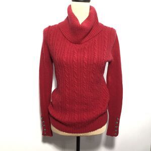 Banana Republic Cashmere Sweater Womens Small Red Cable Knit Cowl Neck